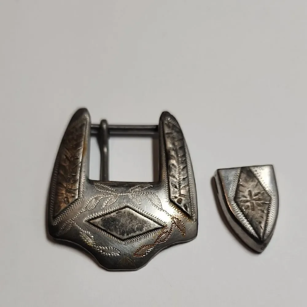 Vintage Silver Tone Buckle Set
